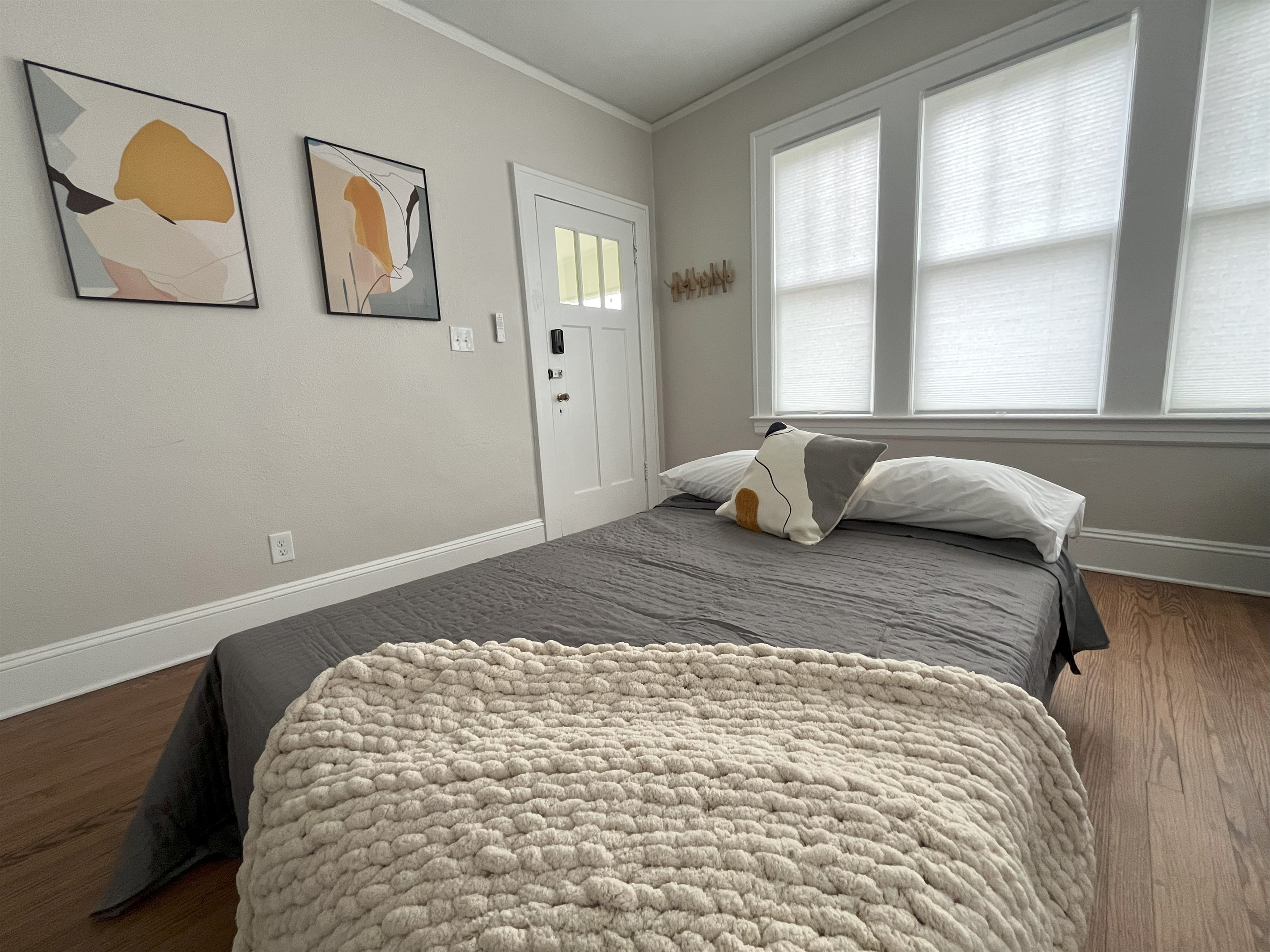 The living room couch converts into a full bed