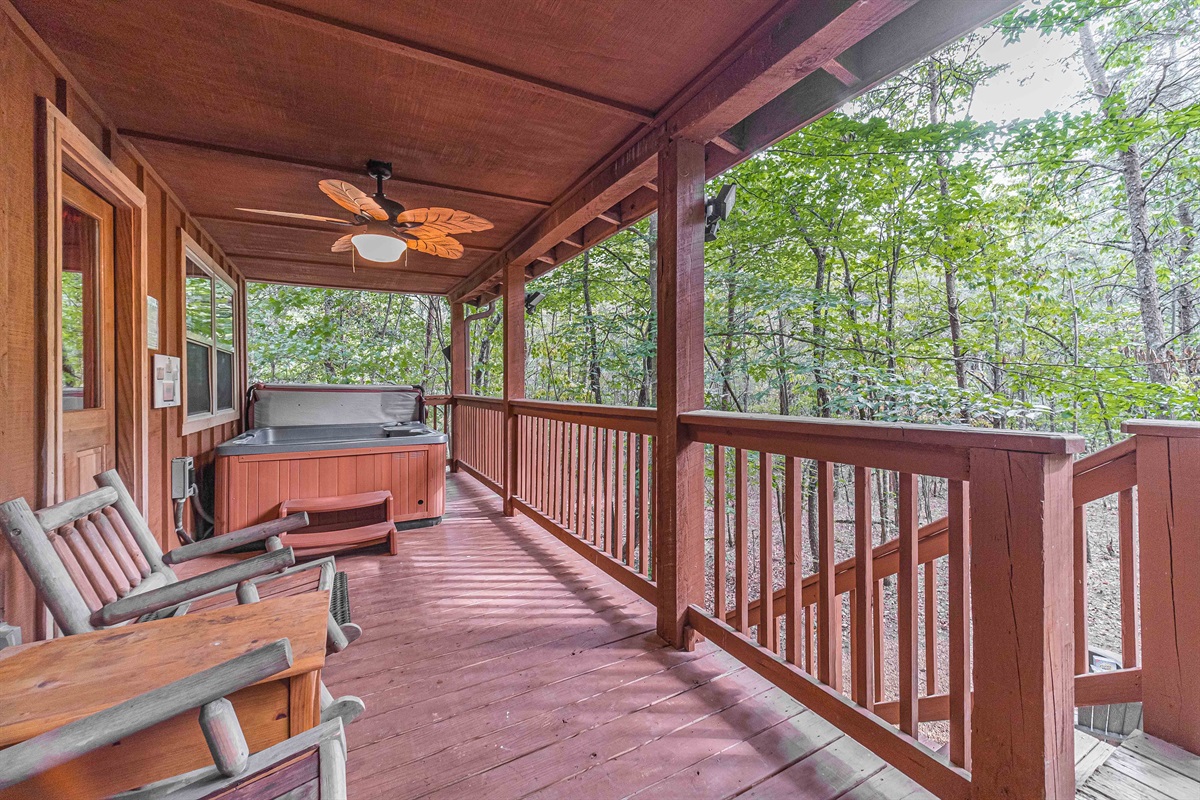 Covered Porch with Rockers and Hot Tub