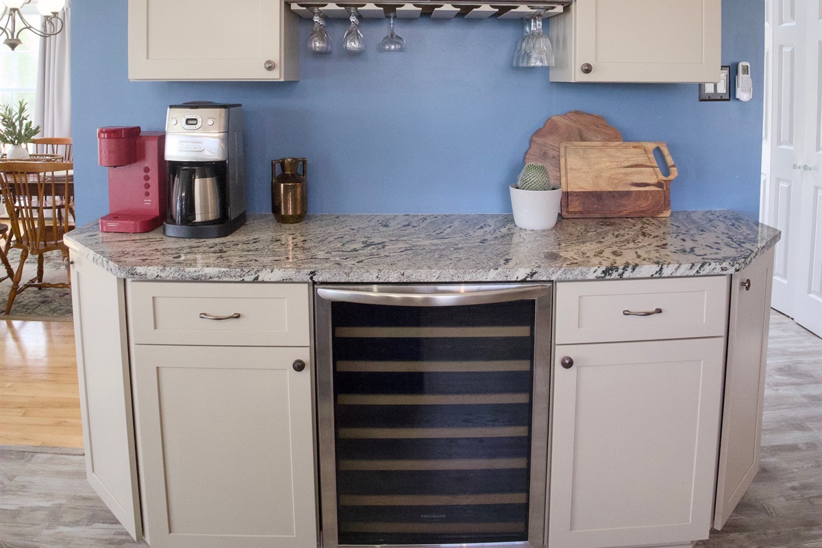 We have the coffee stocked for you! And - a wine cooler to keep the wine fresh and flowing.