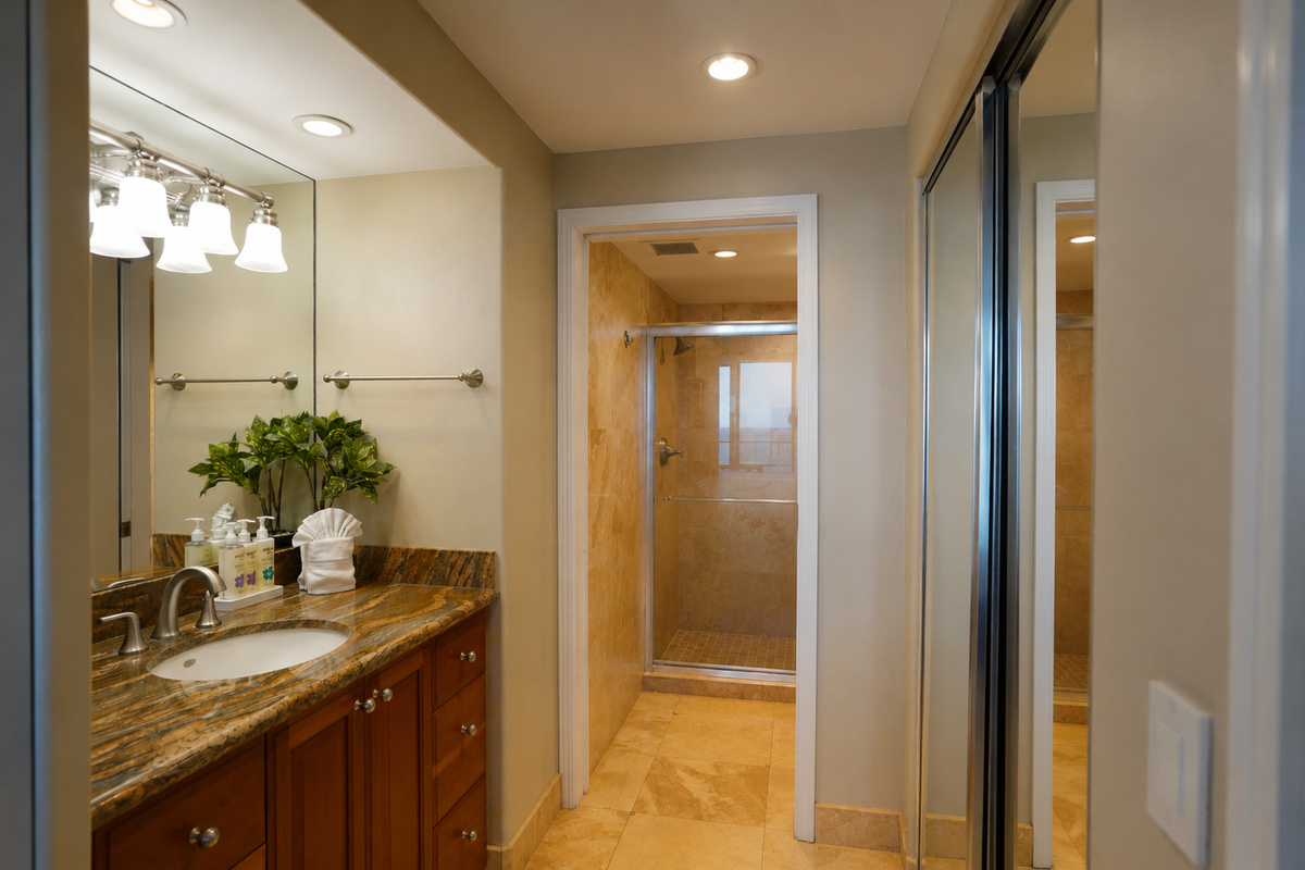Primary bathroom--bright and spacious