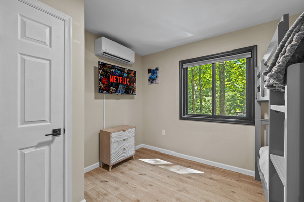 The space is fully equipped with its own smart TV for late-night viewing