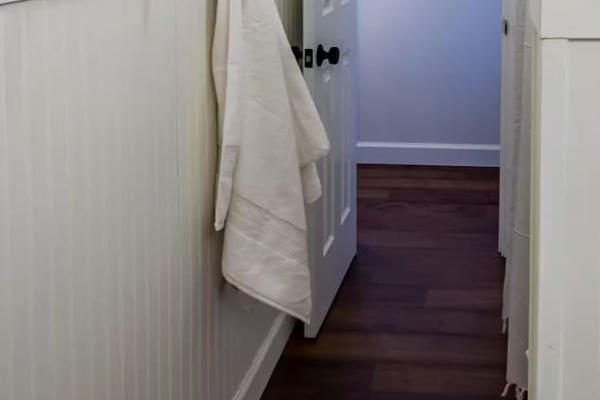 Soft lighting and warm textures set the tone for an easy morning routine.