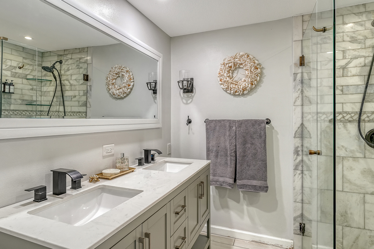 Double vanity and walk in shower!