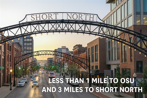 Iconic Short North Arts District in Columbus, Ohio – vibrant streets lined with shops, restaurants, and nightlife. This popular destination is just 3 miles from the house, with Ohio State University less than 1 mile away, making it the perfect spot to stay