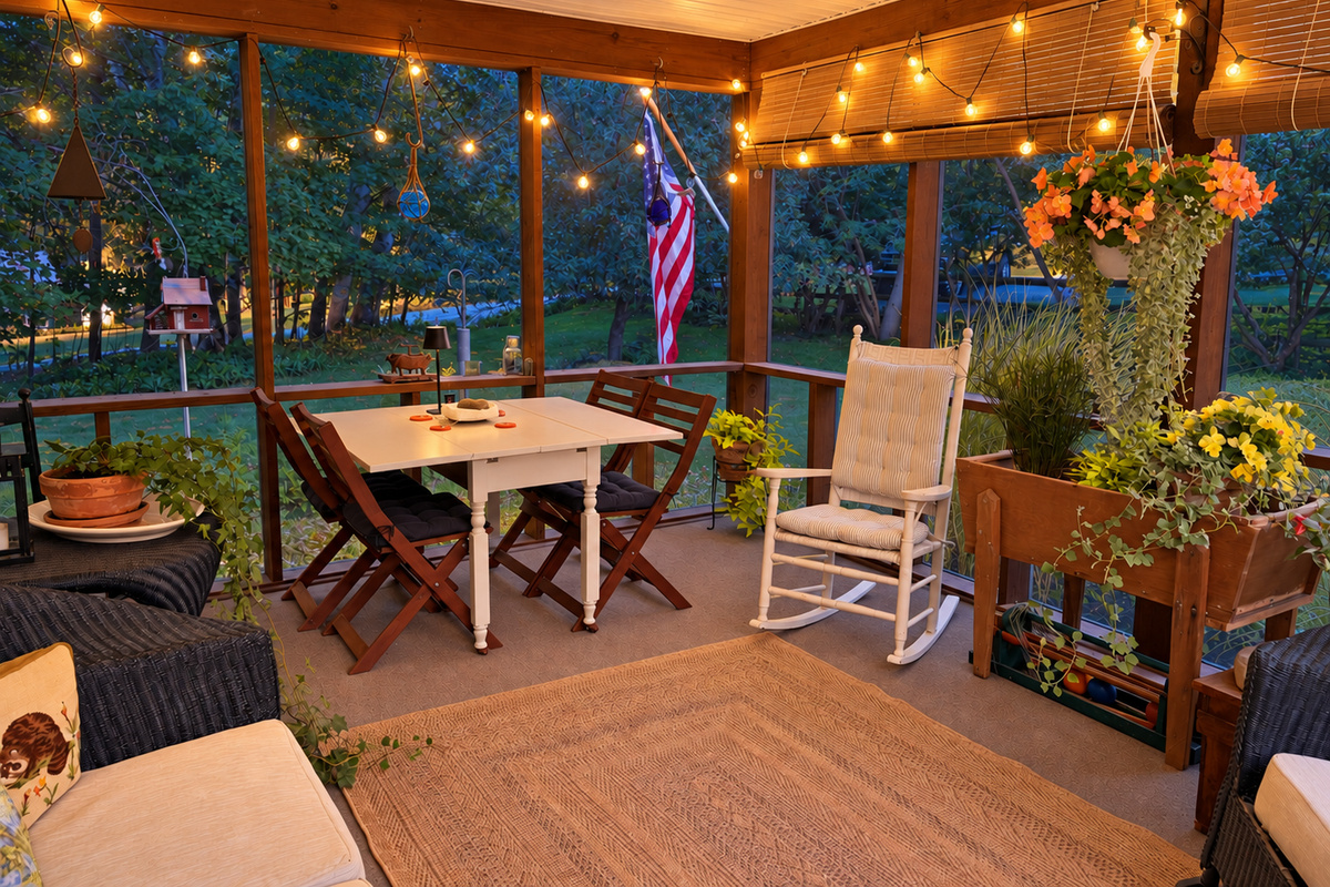 Enjoy evening meals on the screened porch.