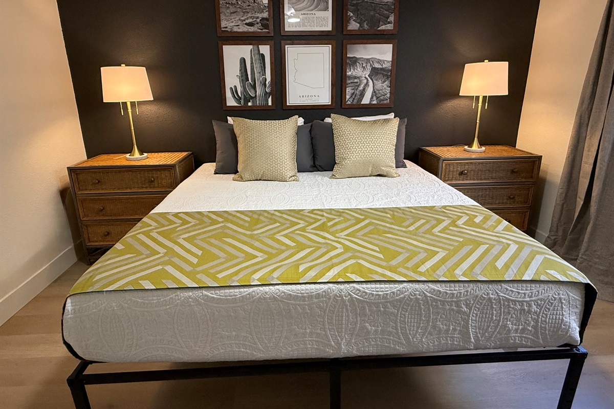 Bedroom #2 - Downstairs, King Bed, Full Bathroom directly across the hall, blackout curtains