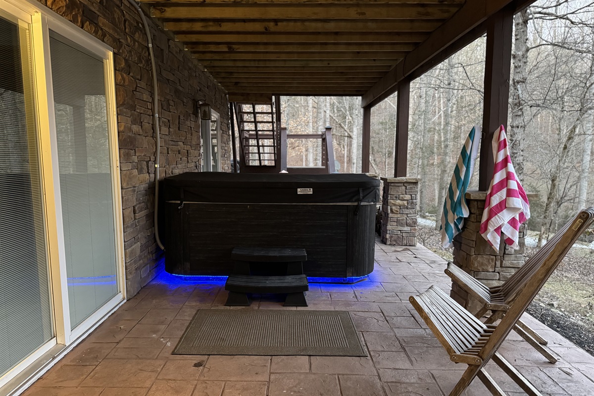 Newly added hot tub with led lighting