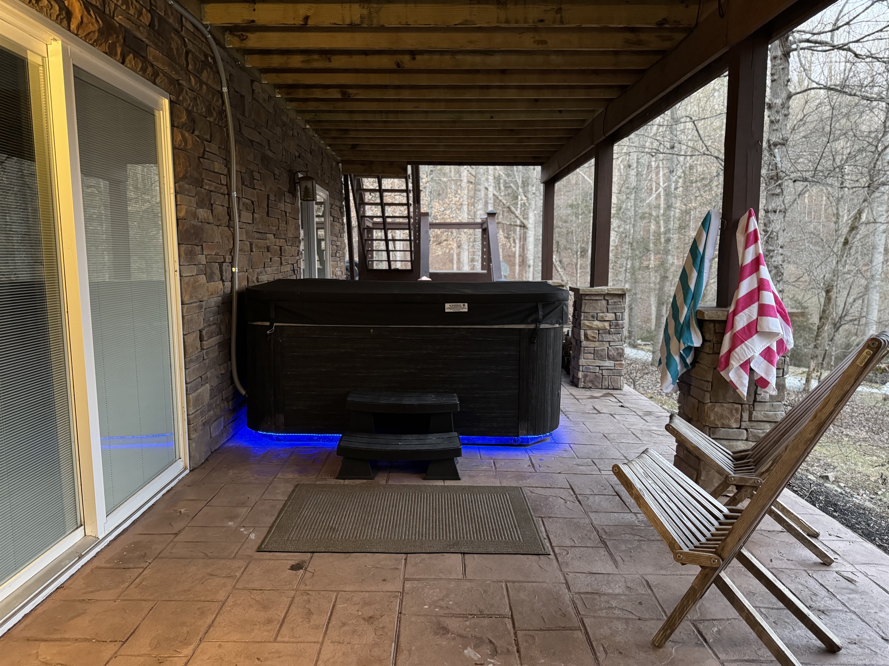 Newly added hot tub with led lighting