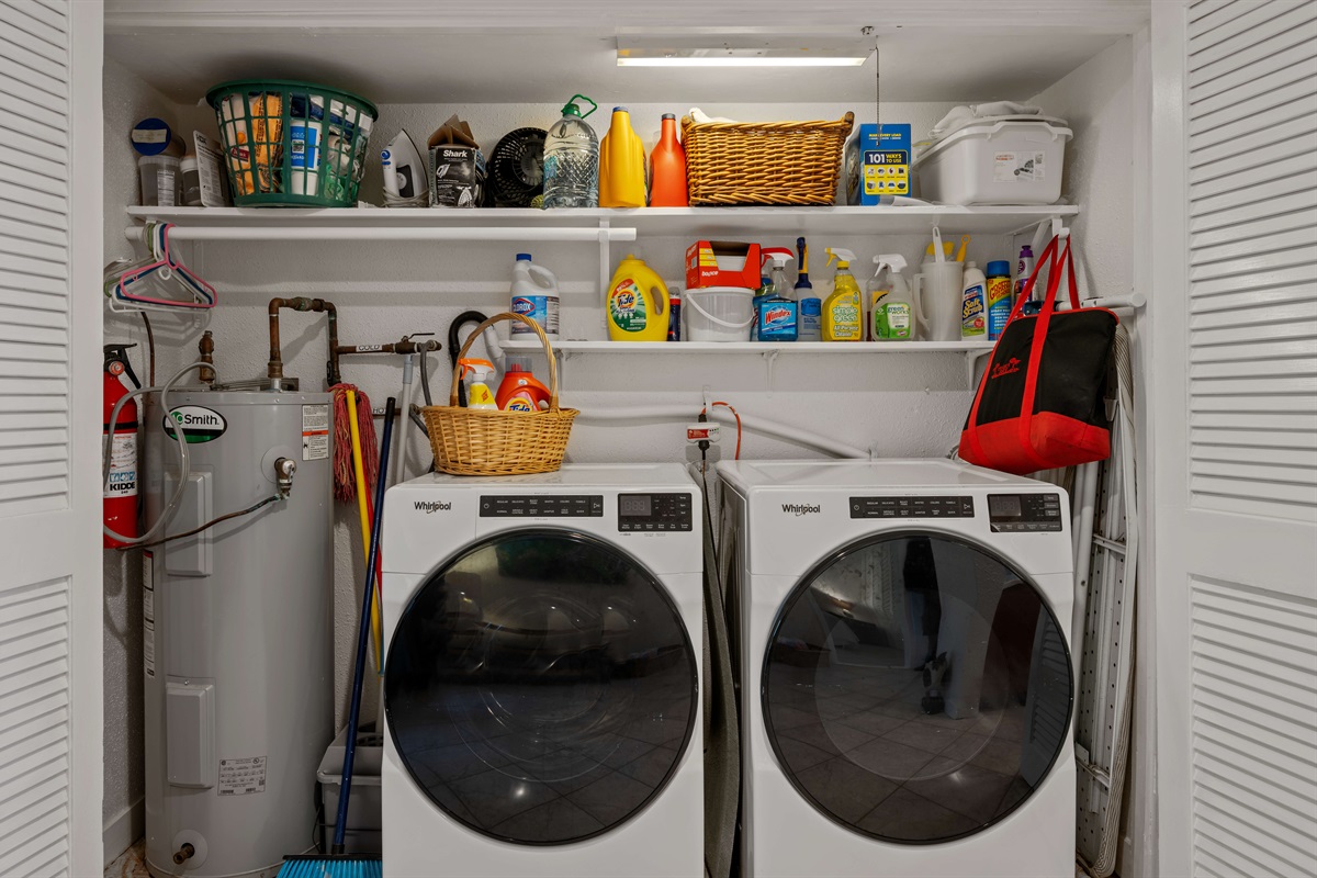 Full size washer and dryer for use during your stay with laundry detergent provided