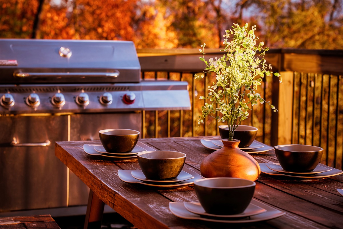 Everything you need for an easy cookout. Grill, table, and the great outdoors.