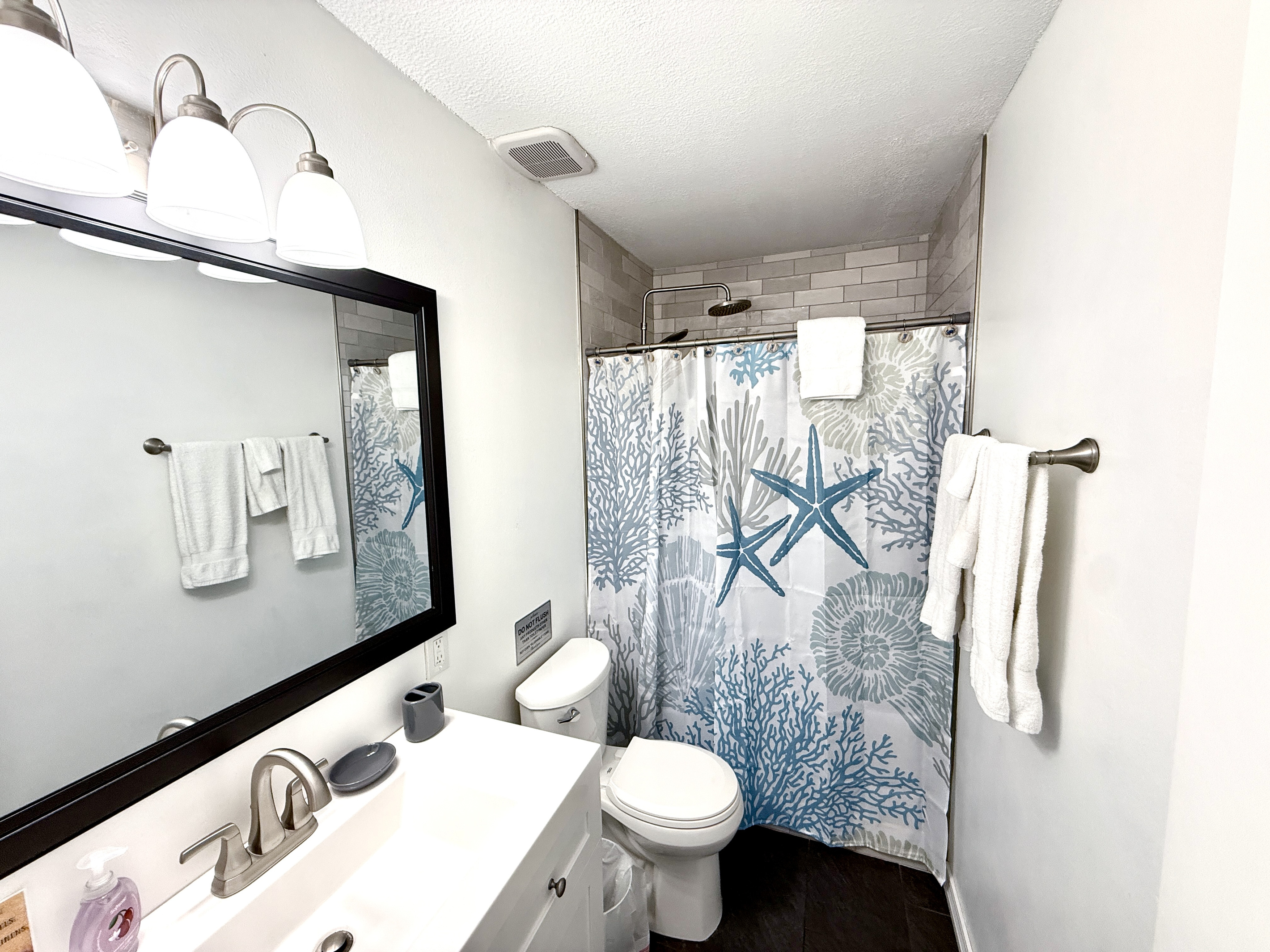 Secondary full bath with step in rainfall shower