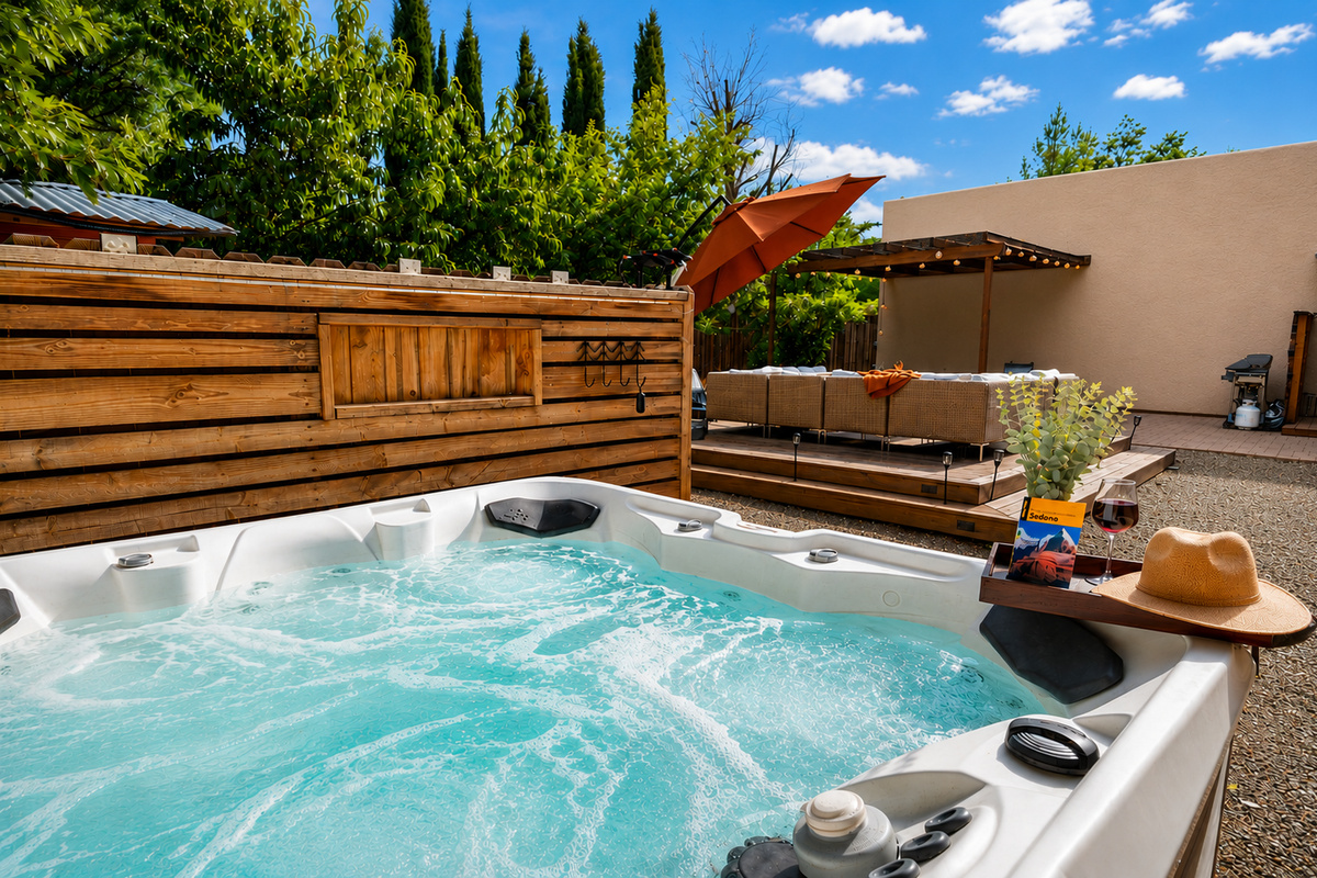 {Hot Tub} Relax in your private 6-person hot tub after a long hike or a day of exploring.