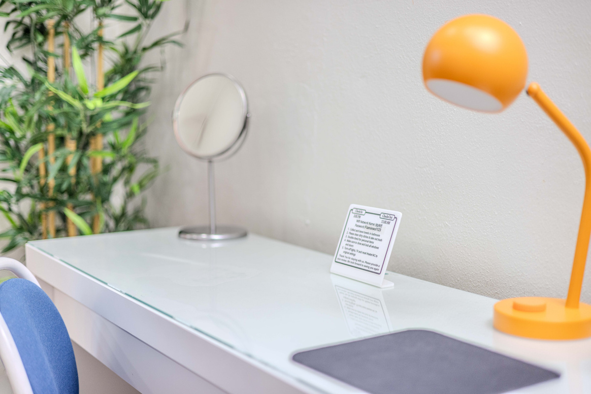 Included Per Room - Desk w/ Chair, Makeup Mirror, Lamp, & Mousepad