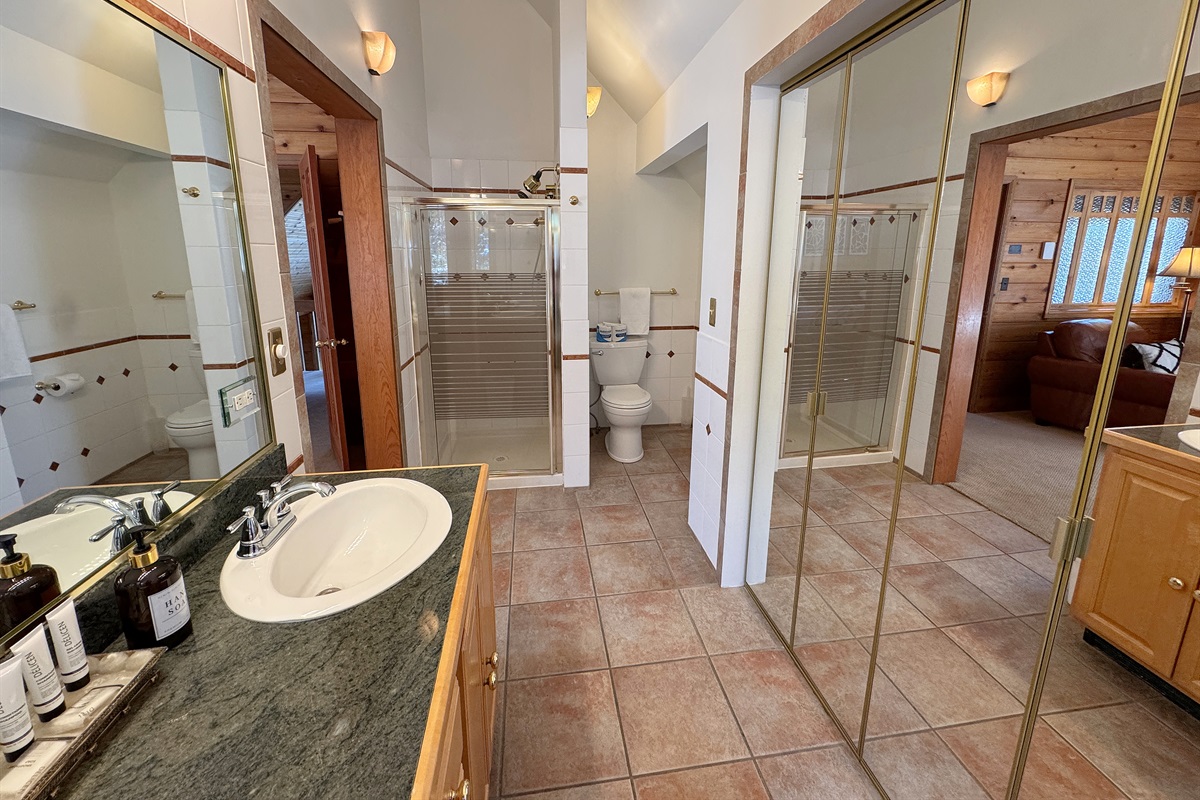 Left side of primary bathroom with second shower