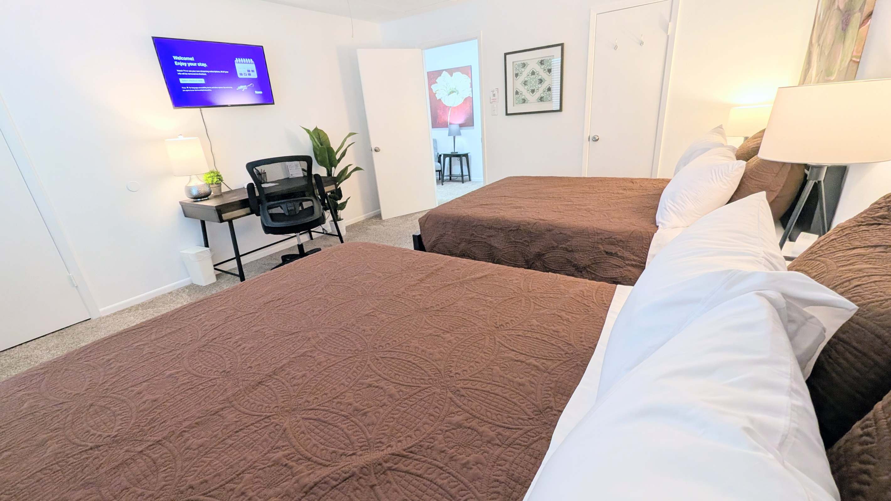 Get comfortable on plush pillows and stream your favorite content on the Roku TV with your personal login information.