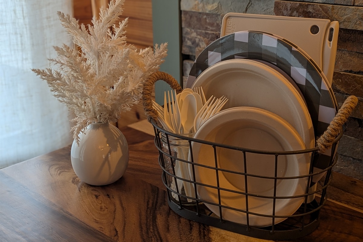 Compostable dining ware provided.