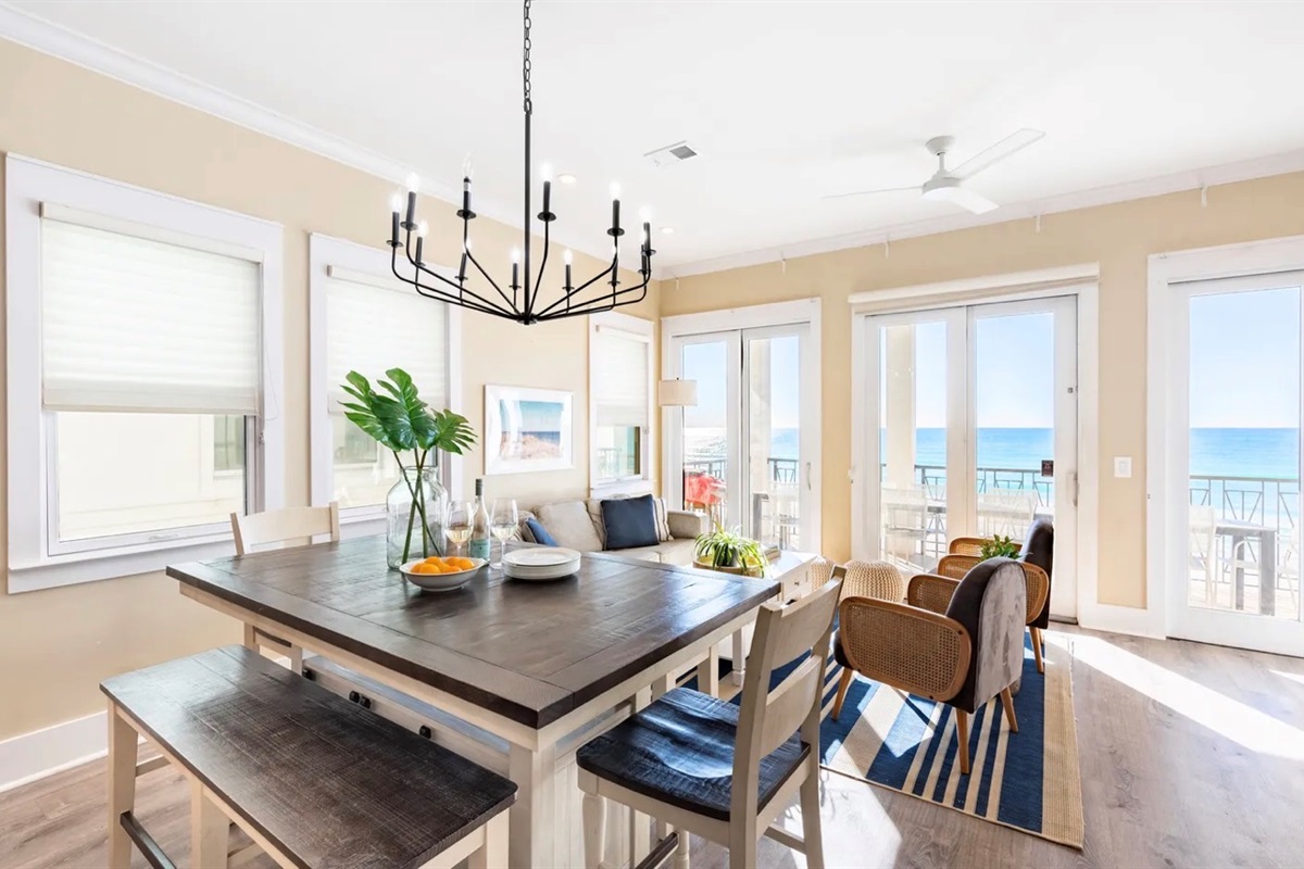 Dining with a VIEW! Seating for 12 in the Dining Room/Kitchen + seating for 4 at the dining table on the covered balcony