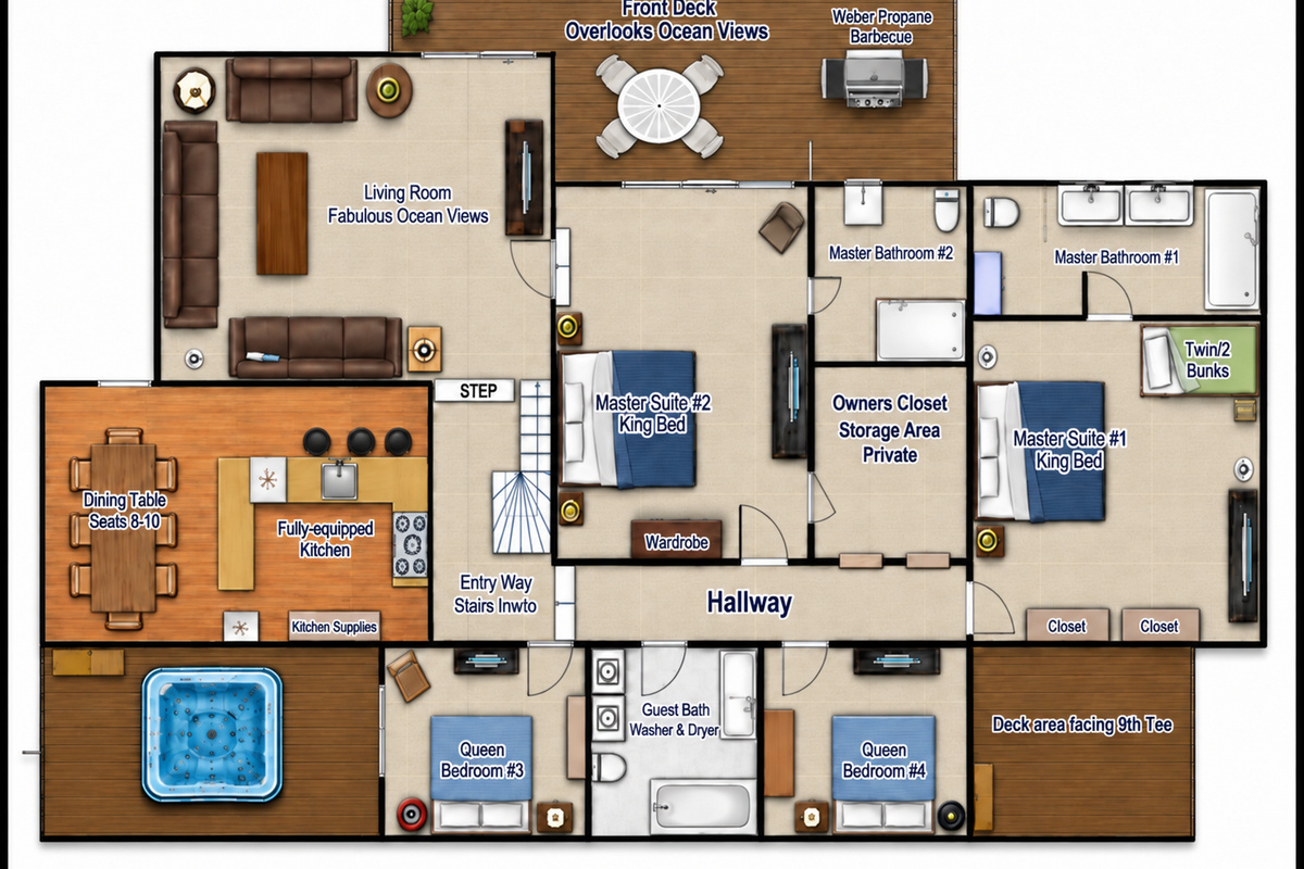 Home layout. Only rooms on first floor are garage and entry.