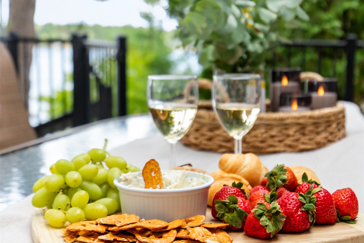 Enjoy a sunset charcuterie board on the deck—sip, snack, and savor the moment in the fresh lake air.