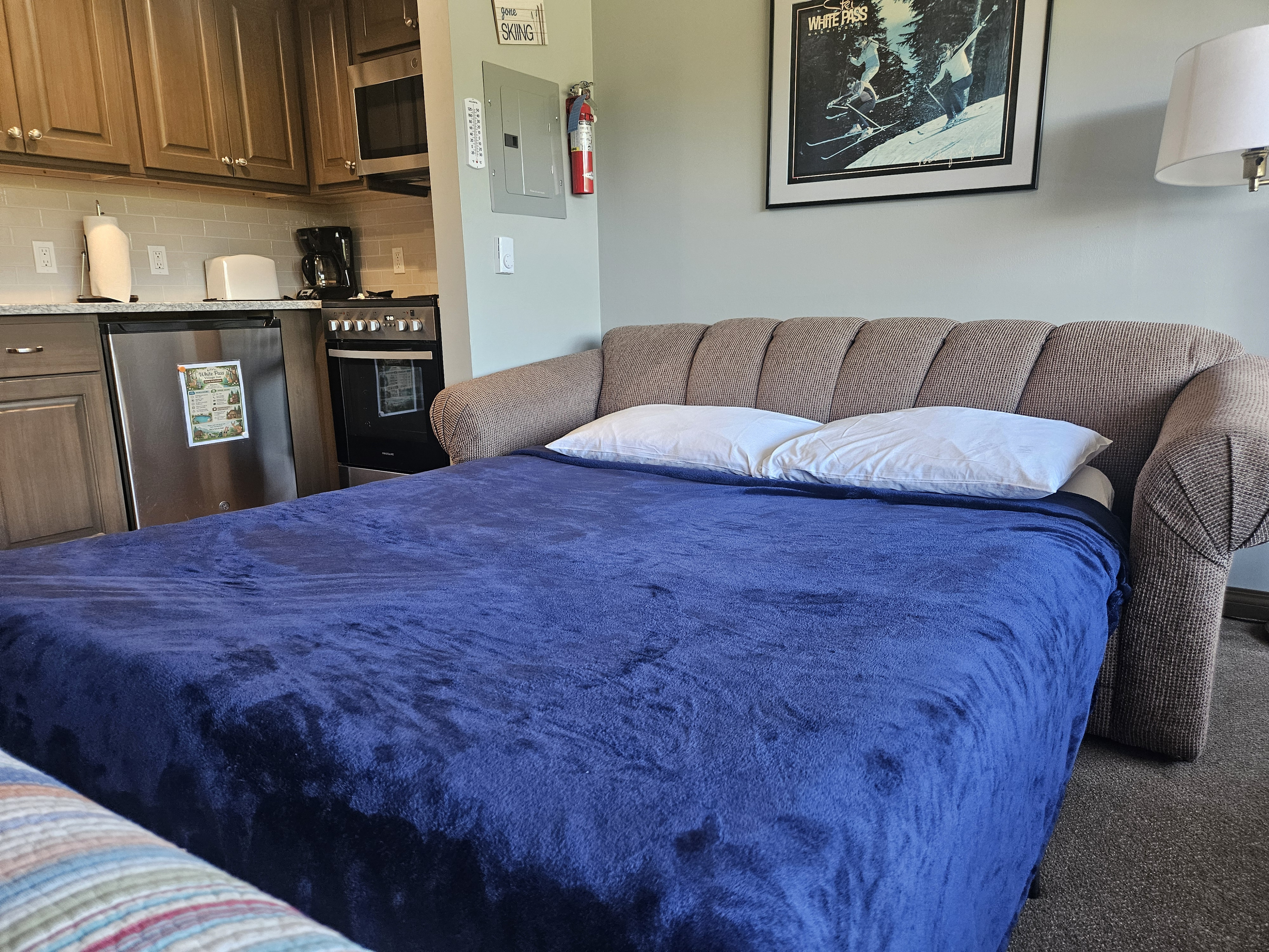 Sofa sleeper: Queen bed. 