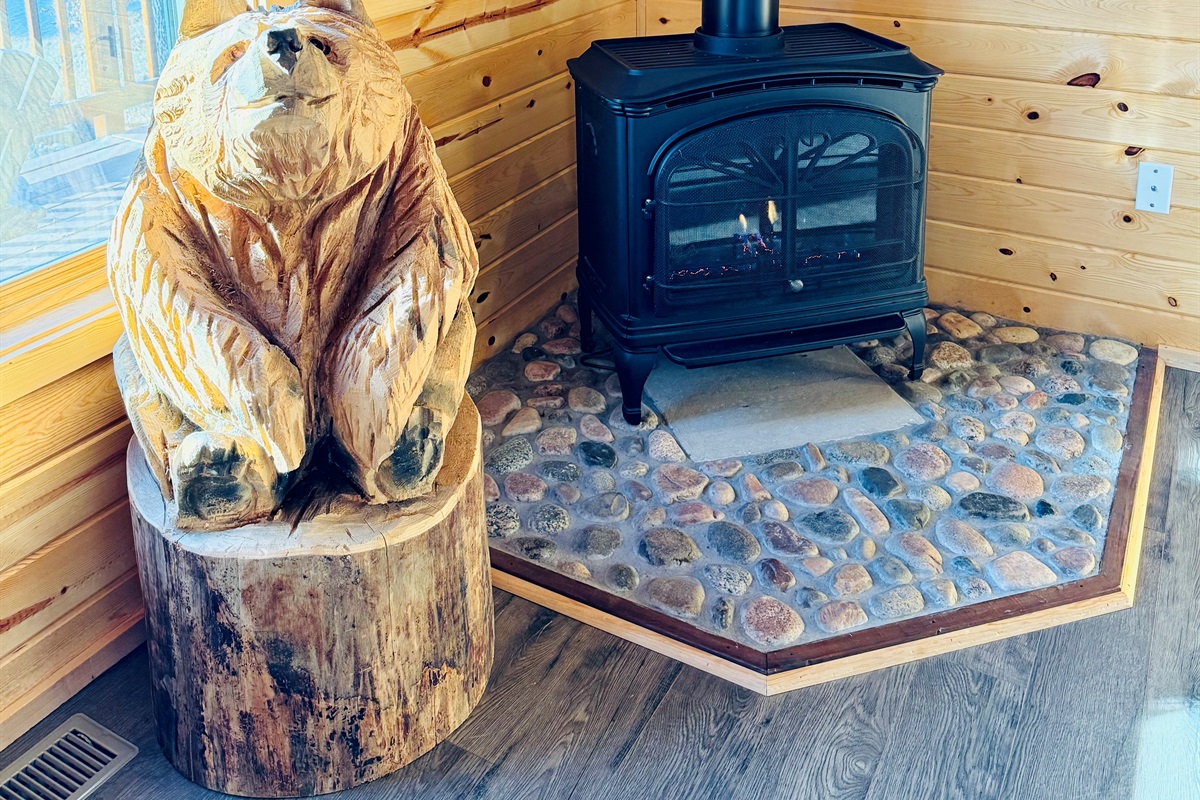 Our big bear carving will greet you when you arrive.