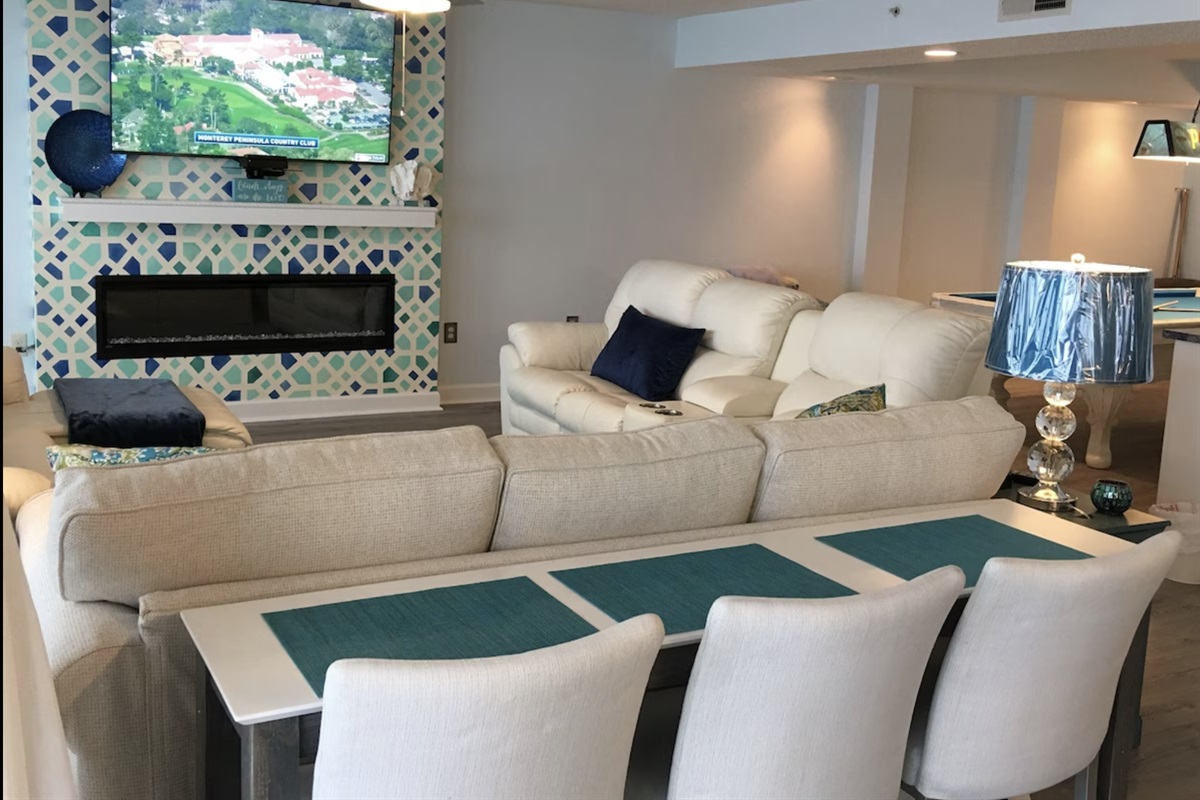 We've added a small seating area behind the couch in the living room to allow someone to eat a meal or a quick snack while still keeping an eye on the tv.