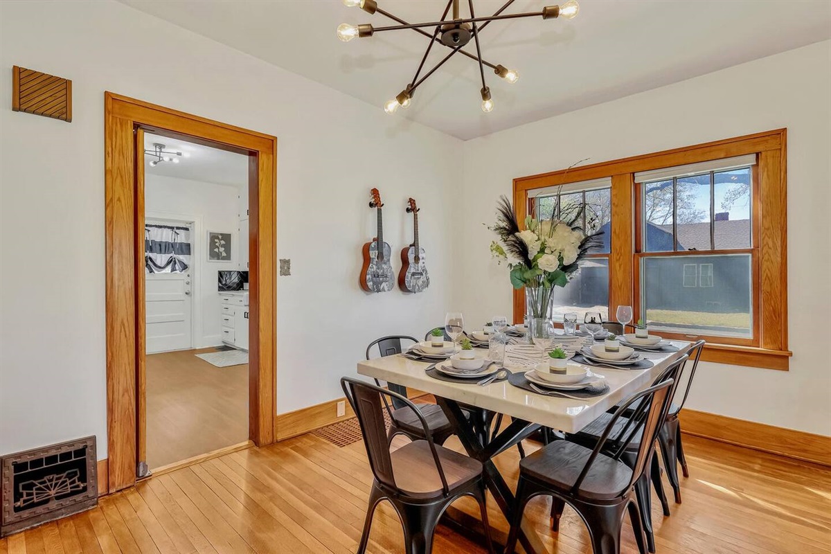 Dining Room with plenty of seating for meals and games.
