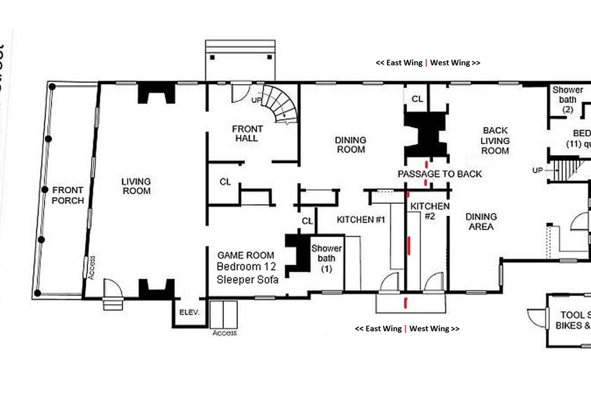 1st Floor Plan showing East & West Wings
