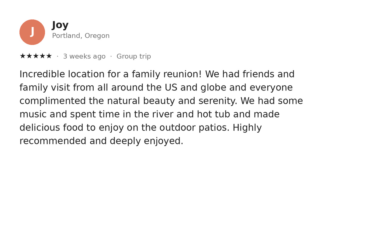 A real five-star guest review — one of 30+ at a perfect 5.0.