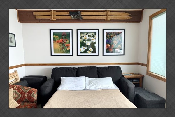 Sleeper sofa: Full-size bed.