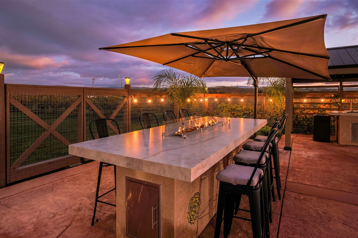 Evening poolside at our fire table.