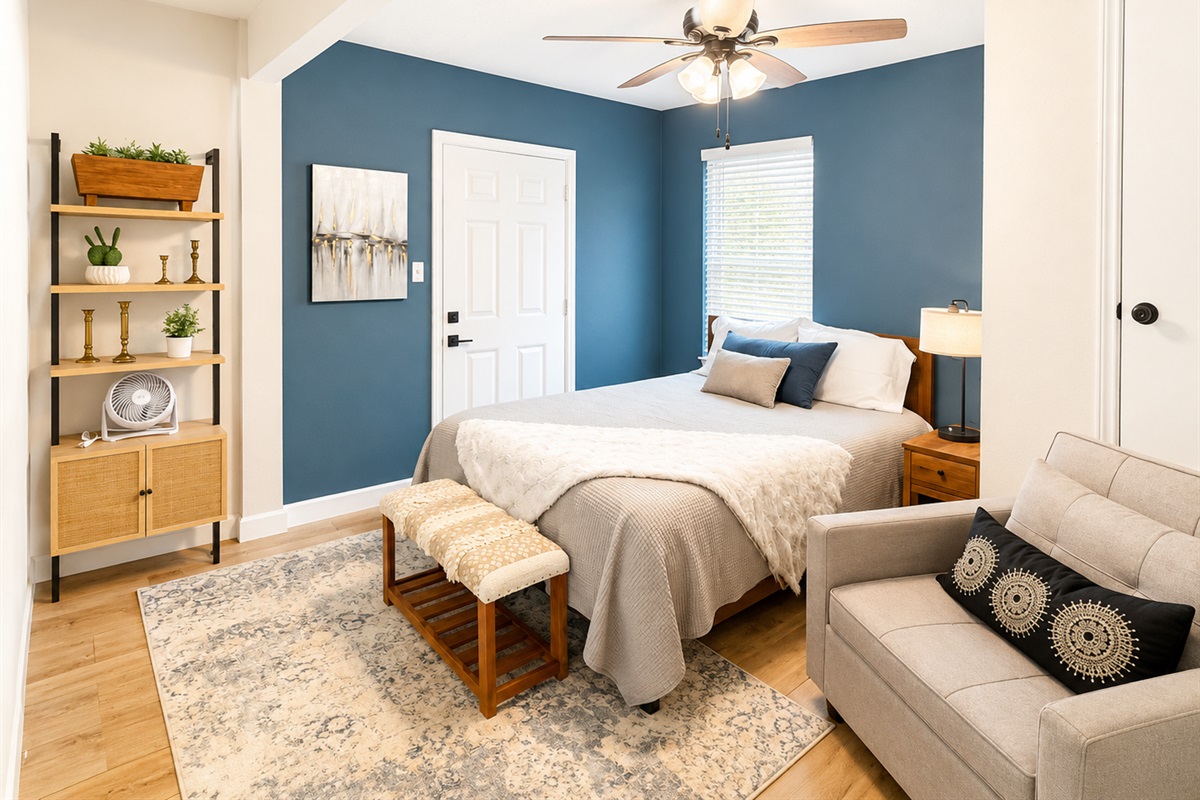 Another queen suite with a twin sleeper.  This bedroom is on the first floor of the main house and has a full bathroom just across the main dining.