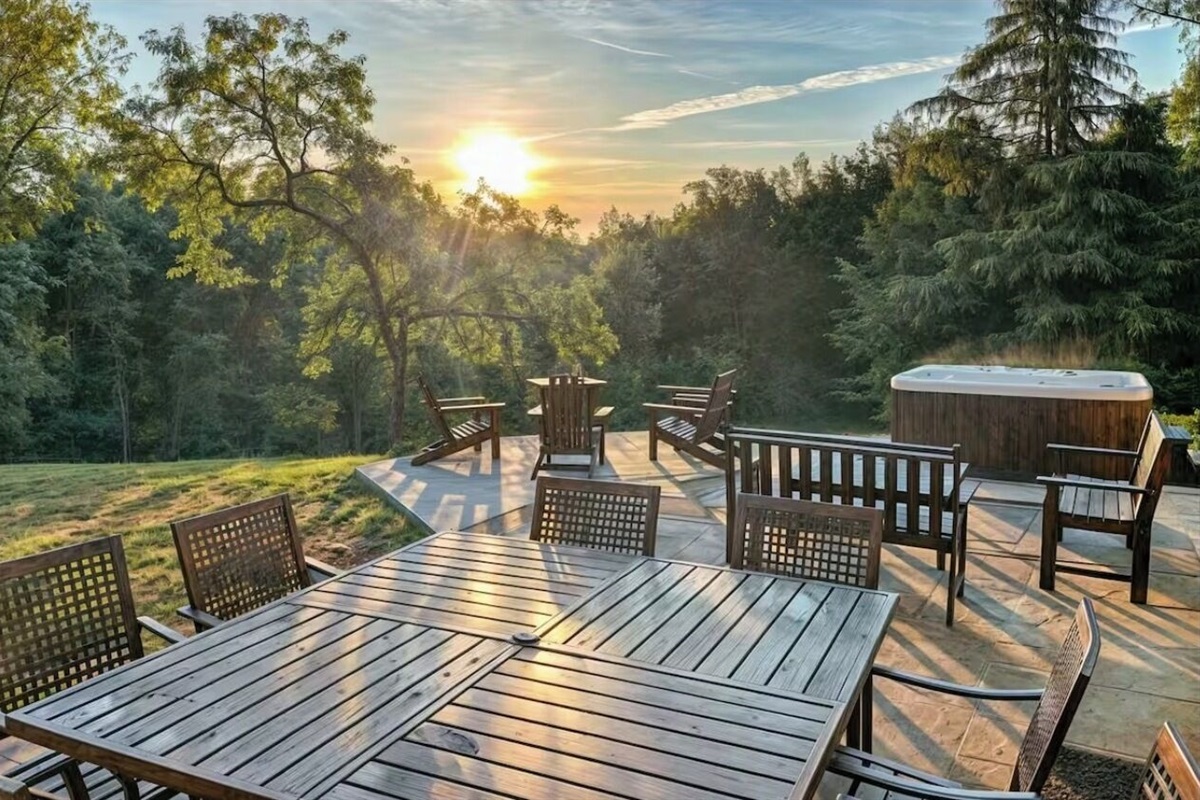 Enjoy dinner on the back porch at golden hour
