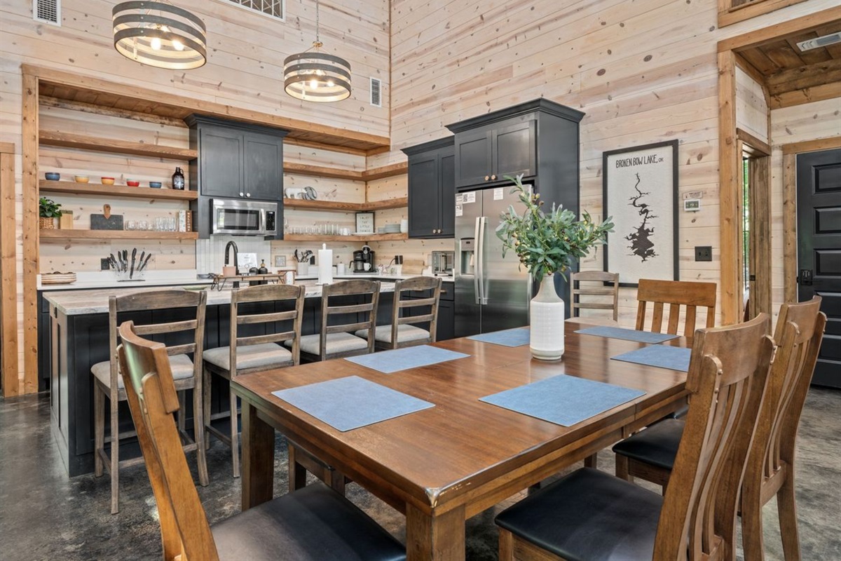 Dining area with seating for the whole group, perfect for shared meals and game nights.