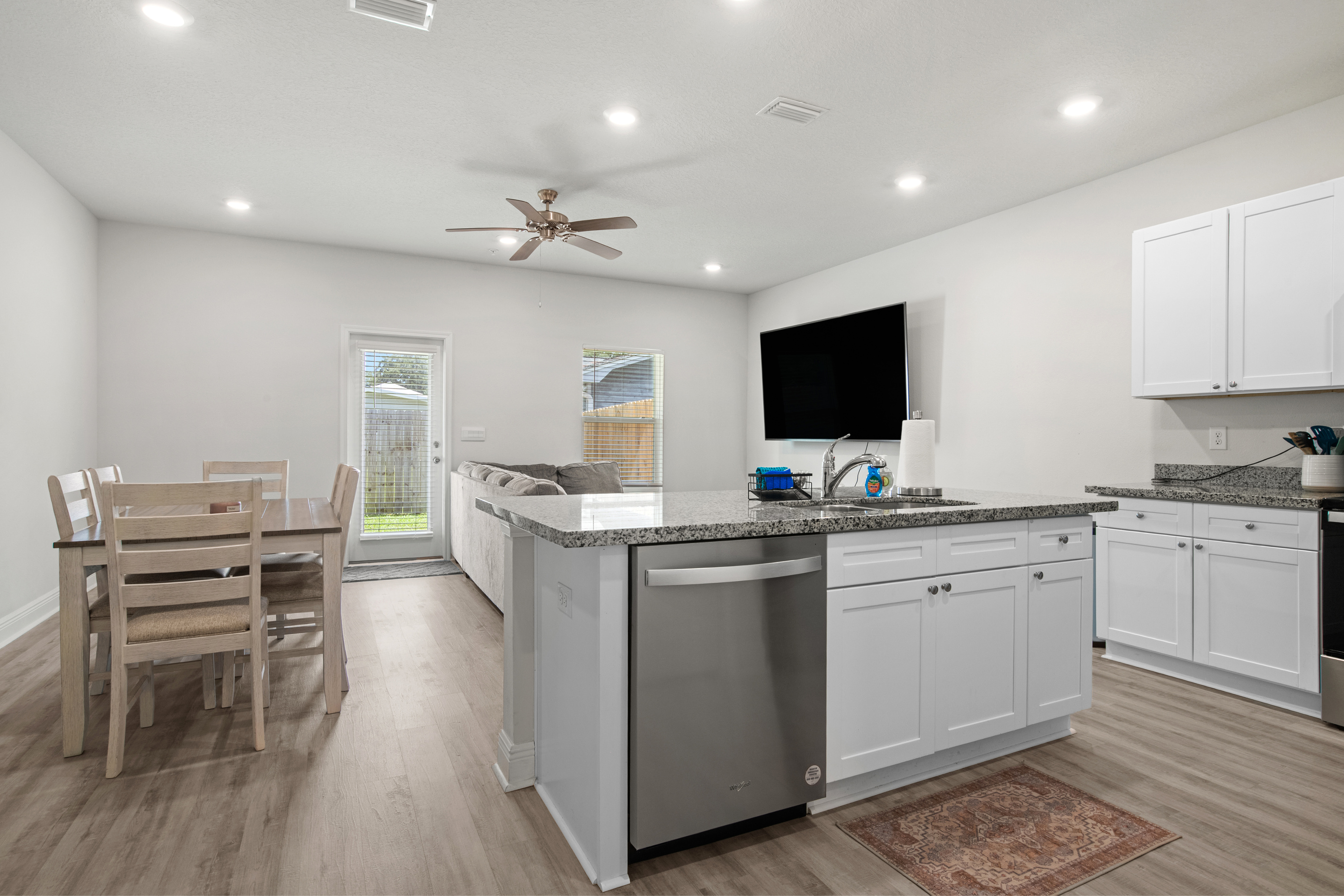 Kitchen,dining and living room combo.