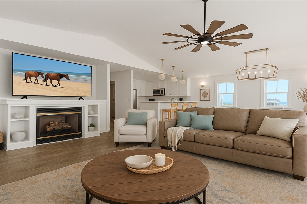 Comfortable Living & Dining Area — Open Layout Perfect for Group Gatherings | Coastline Haven, OBX