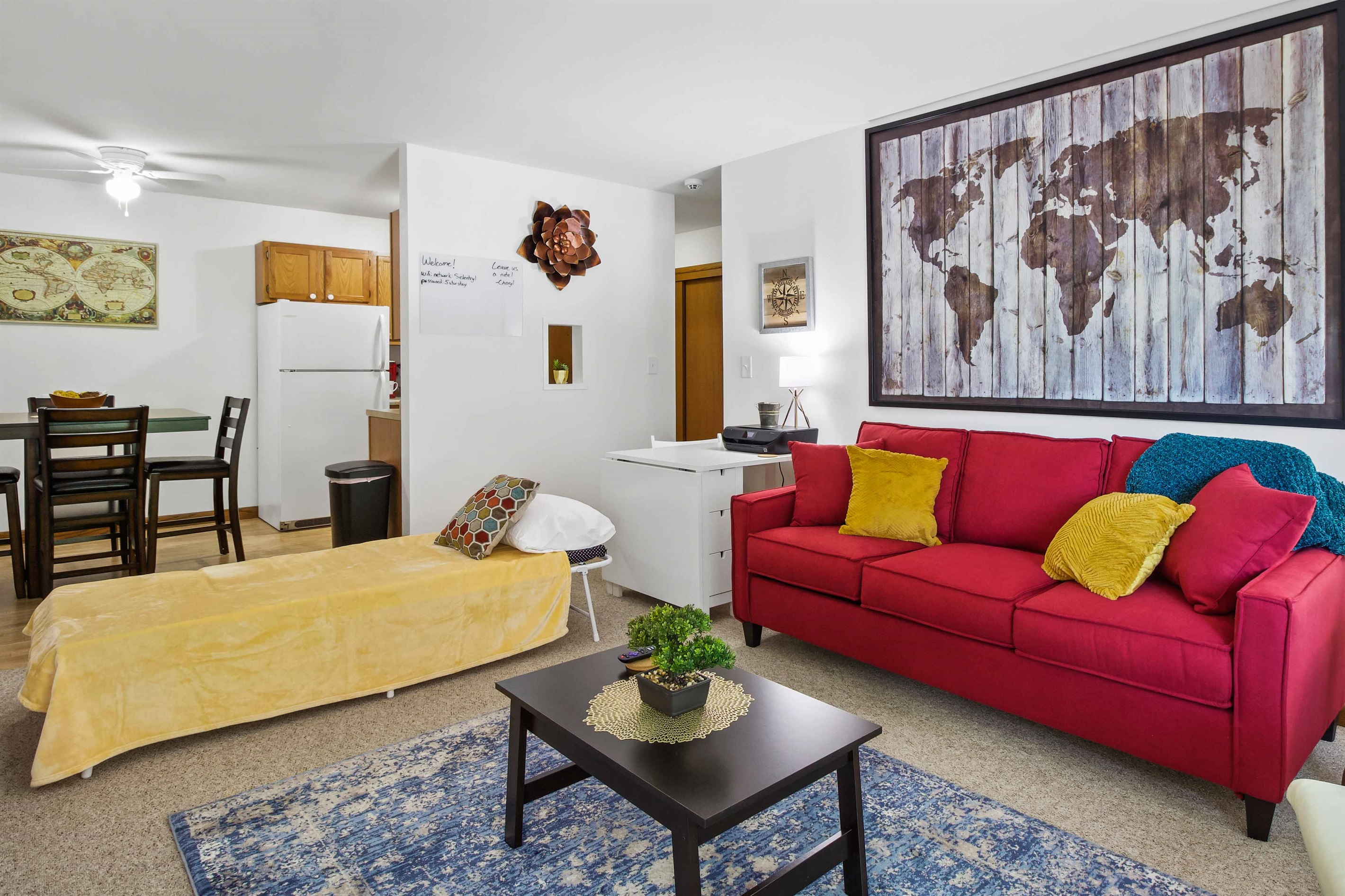 Fold-up cot offers a twin size sleeping option. Available upon request.