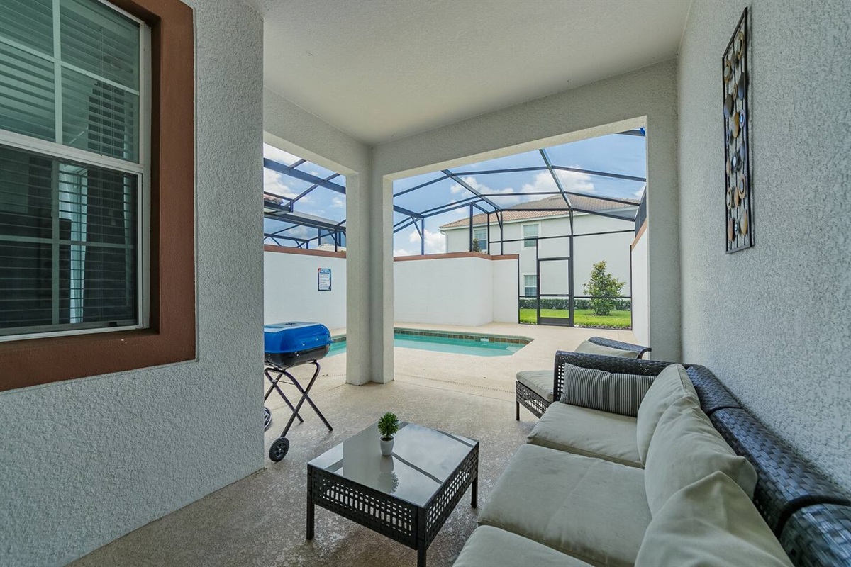 Our vacation home has outdoor furniture, and the pool is fenced. Please note that the barbeque grill is no longer available (it's not listed as an amenity)