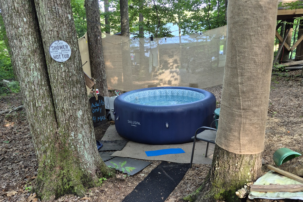 Late afternoon sun piercing through the forest makes for great Hot Tub time!