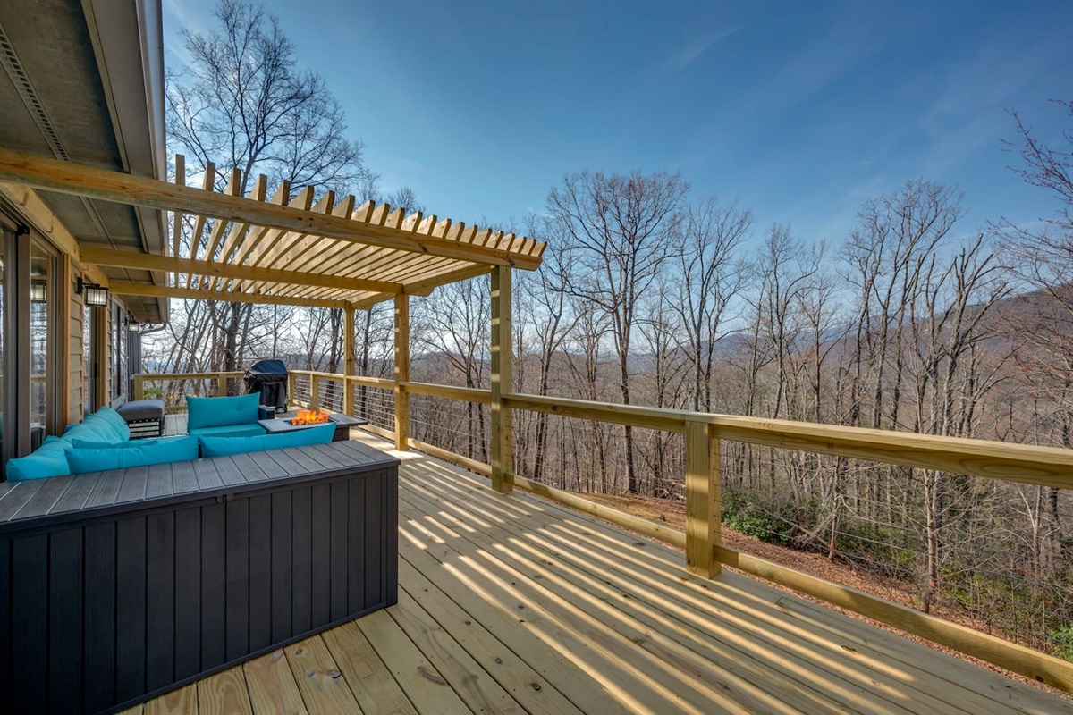 Brand new outdoor deck with seating firepit and more