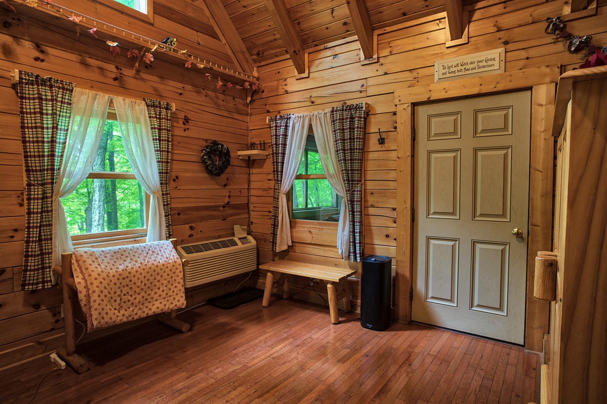 Acorn Cabin is a smoke-free environment with a thermostat-controlled ambiance, a DVD-equipped television, and WiFi.
