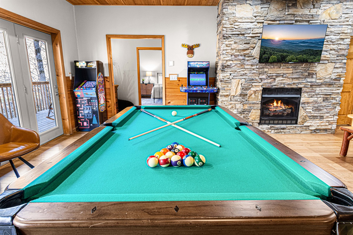Sports on TV, pool table, and arcade!