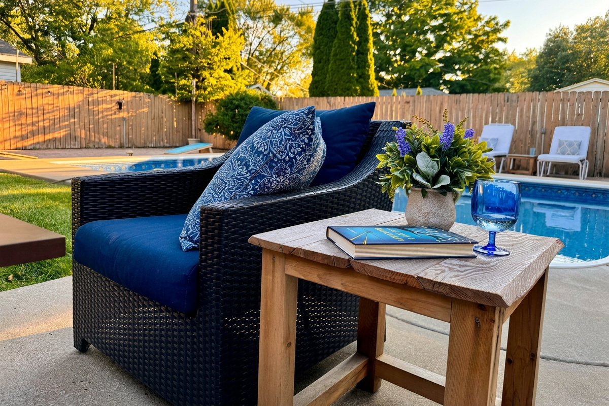 Grab a good book or a beverage and relax in our poolside lounge furniture that seats up to 7