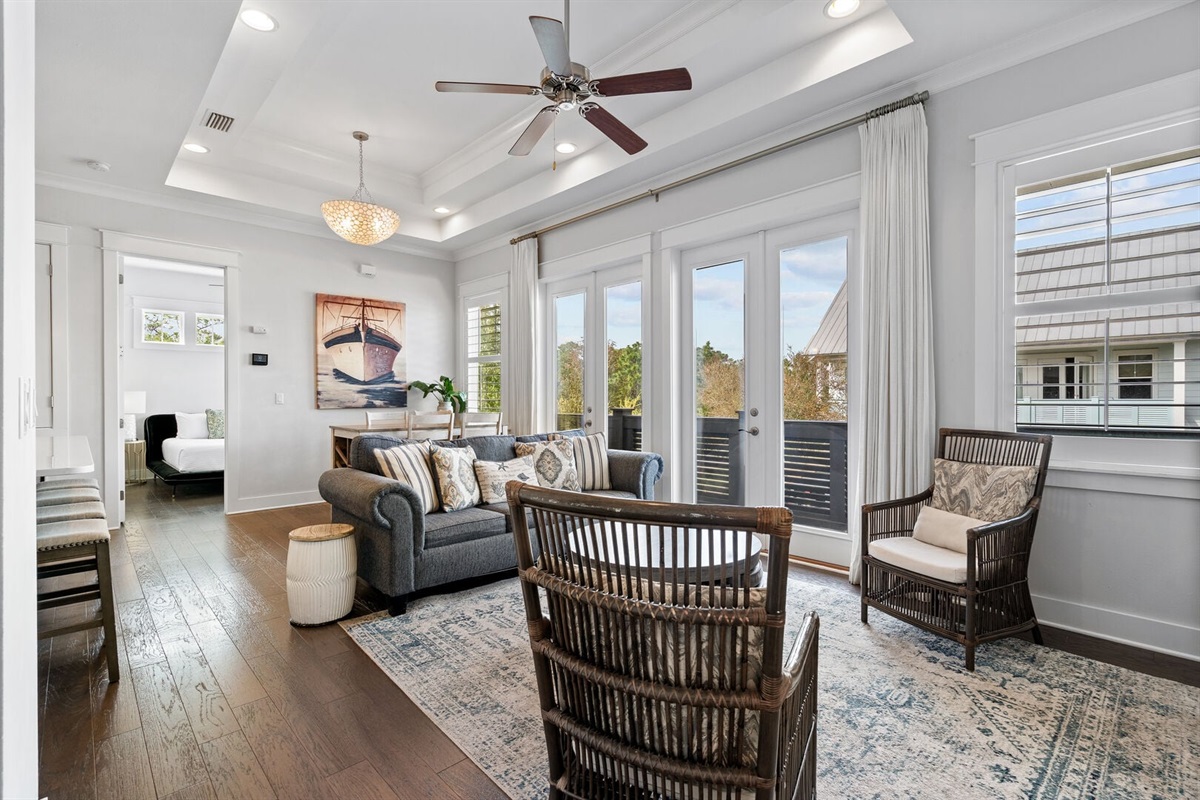 Additional sitting area with coastal-inspired decor.