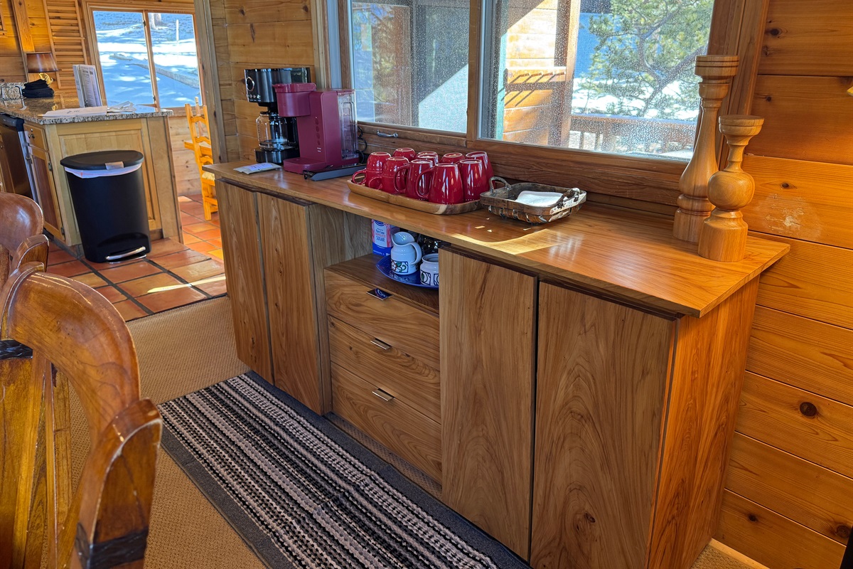 Nicely stocked coffee bar