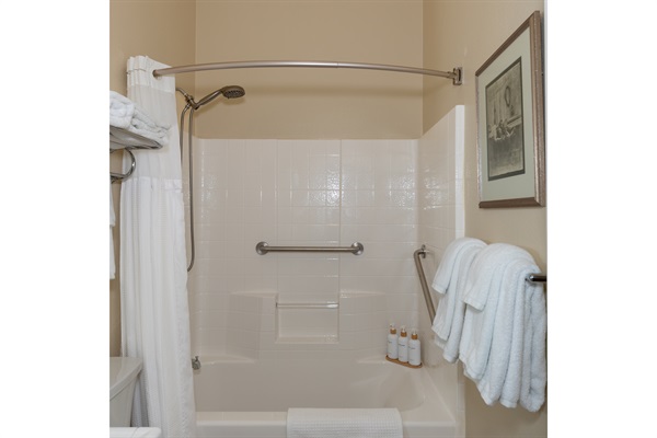 Full shower with grab bars for added support