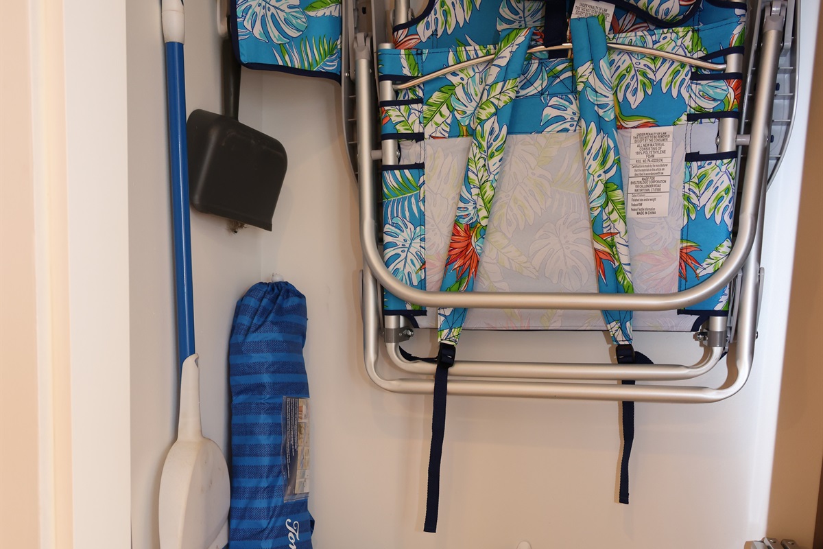 "Gear up for a perfect beach day! 🏖️ Don't forget to grab the provided towels, beach chairs and umbrella. We also have two sets of adult snorkel gear (medium and large) and fun sand toys for our younger guests. Enjoy the sun and surf!