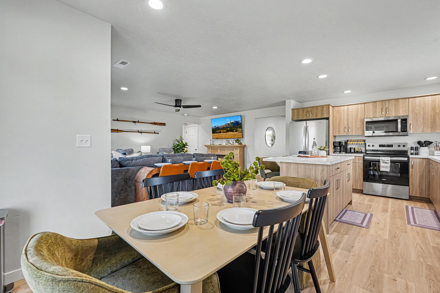 Spacious, open-concept kitchen with seating for 11 guests, perfect for gathering, enjoying meals, and creating lasting memories together.