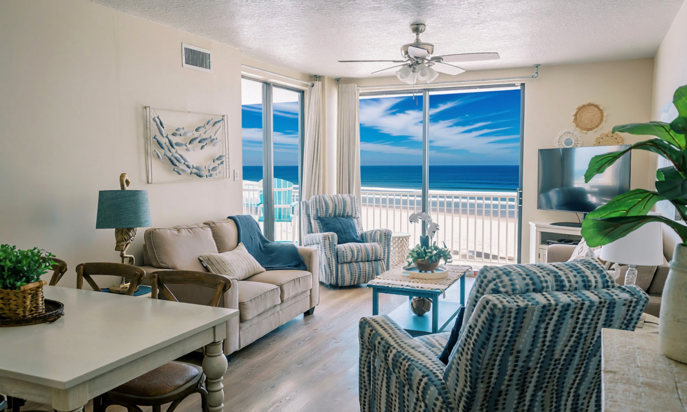 Step right out your sliding window into the sounds of waves and dolphin-watching, all while in PJs!