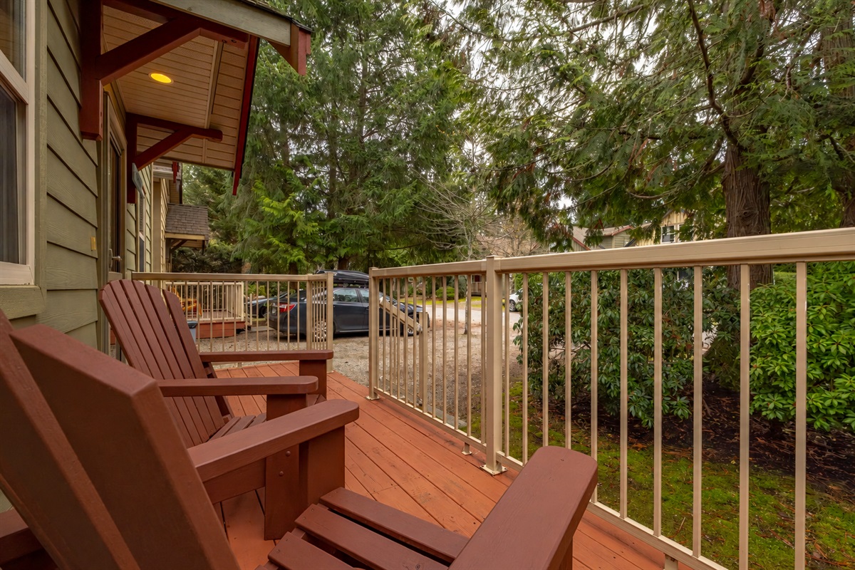 Lovely front deck for coffee and cocktails